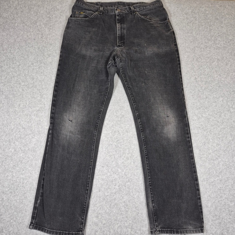 Vintage Lee Regular Fit Jeans Mens 34x32 Faded Black Denim Distressed Grunge